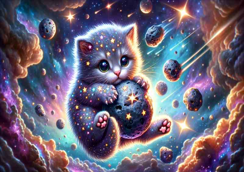 Cosmic Kitten Playing with Meteor Balls | Canvas