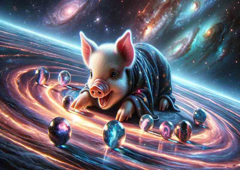 Interstellar Piglet Playing with Galaxy Marbles | Di-Bond