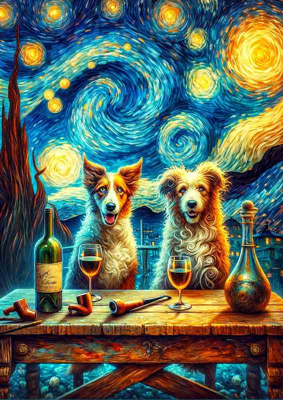 Canines Dreamy Artistic Interpretation dogs drinking wine | Poster