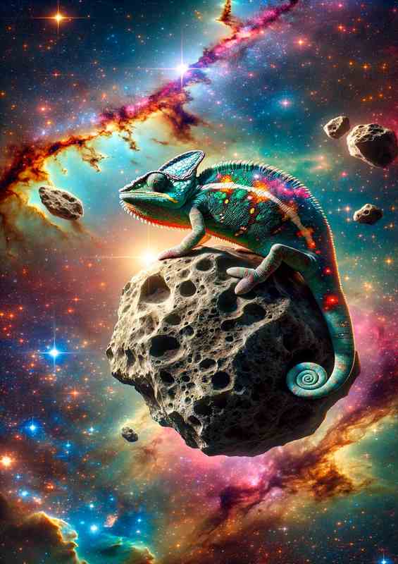 Cosmic Chameleon perched on an asteroid | Canvas