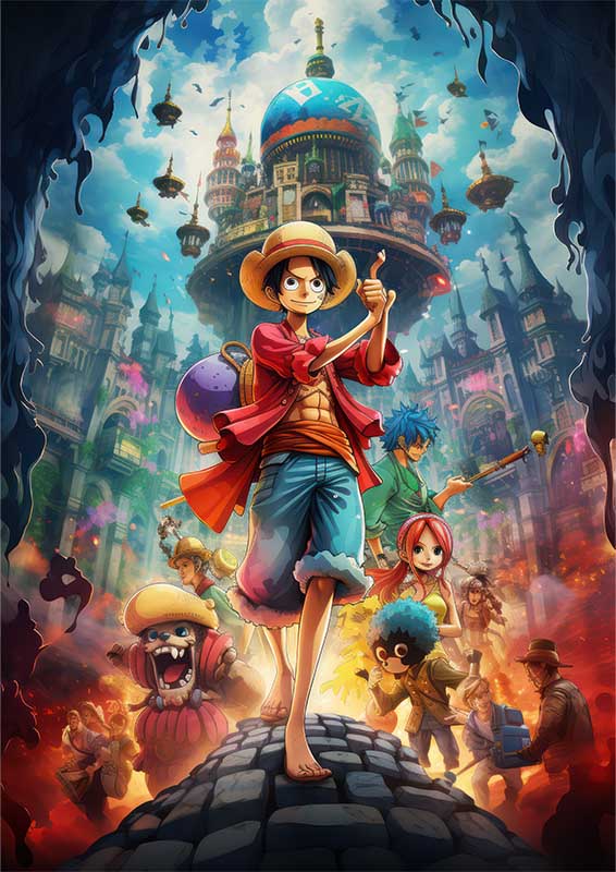 One piece in the style of colorful cartoon | Metal Poster