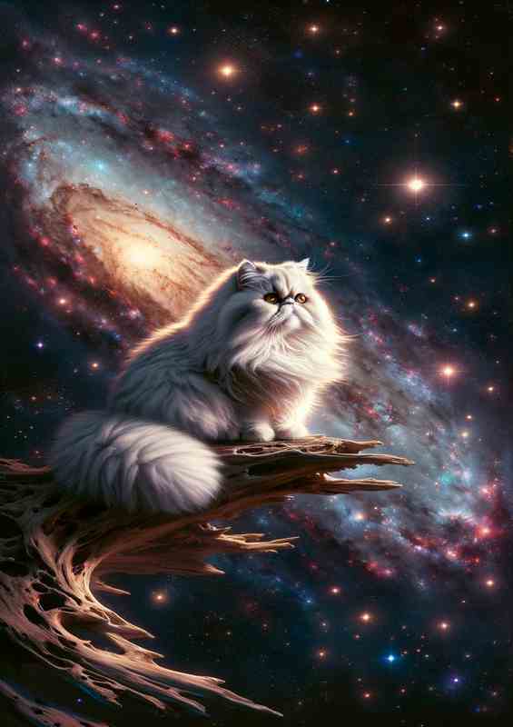 Interstellar Persian Cat Admiring the Galaxy | Canvas