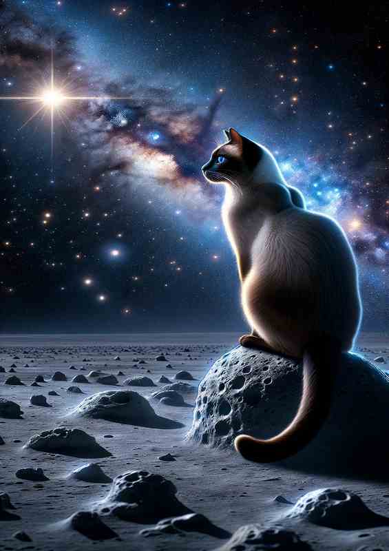 Interstellar Siamese Cat Contemplating a Star Cluster | Canvas
