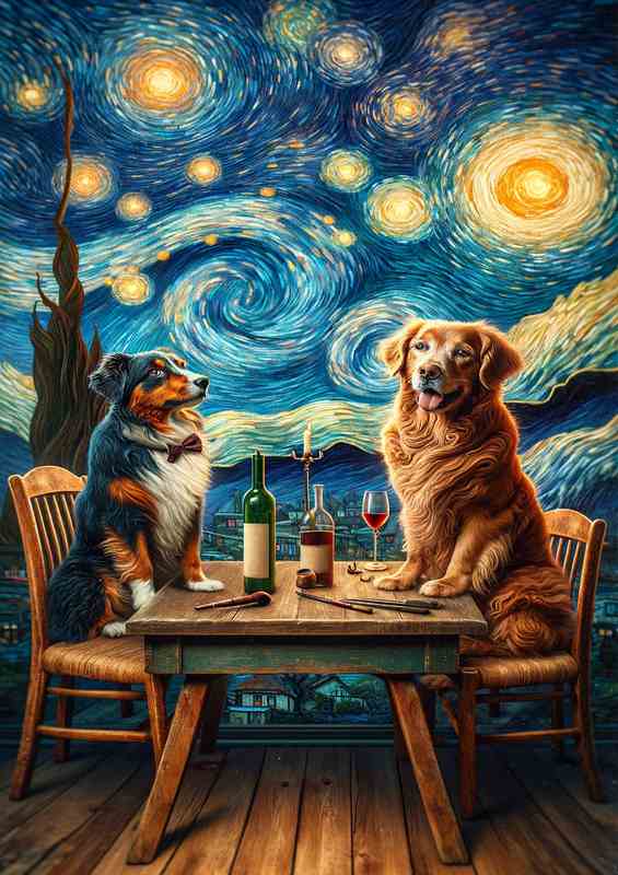 Starry Night Canines out for lunch | Canvas