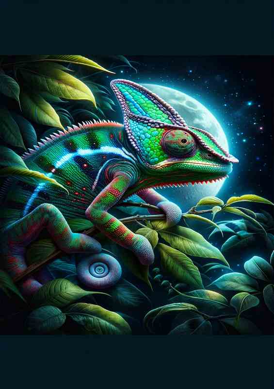 Vibrant Chameleon on Nocturnal Foliage Backdrop | Canvas