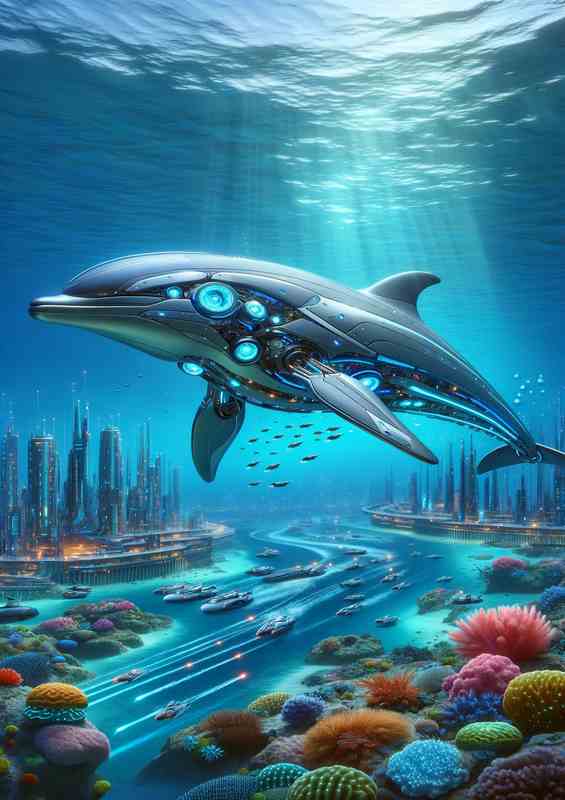 Futuristic Aquatic Guardian Oceans Mechanical Sentinel | Di-Bond