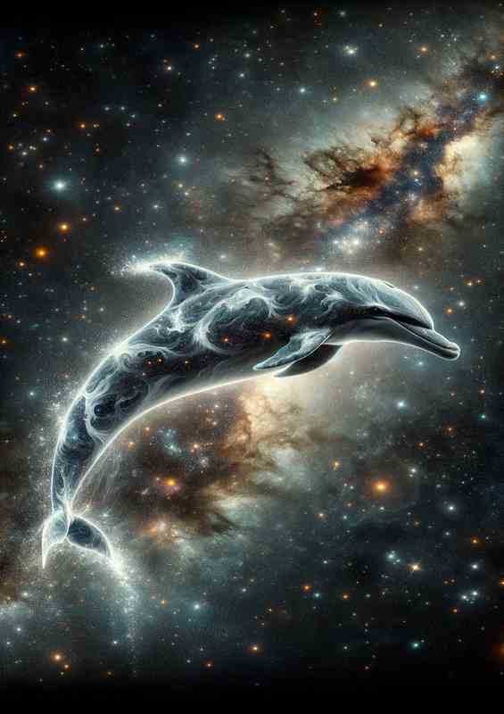 Nebulous Dolphin Leaping in Space | Poster