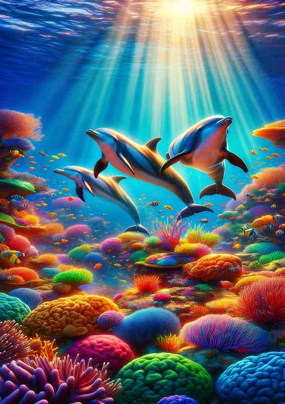 Rainbow Reef Dolphin Dance The dolphins skins gleam | Canvas