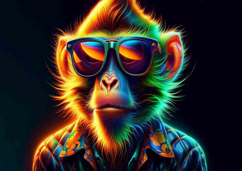 Stylish Primate Neon Colored Monkey | Poster