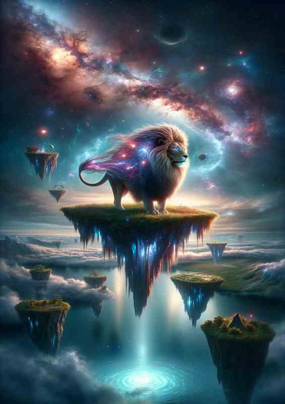A majestic lion with a mane made of flowing galaxies | Canvas