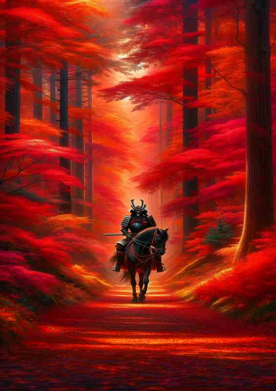 Autumn Samurai Journey through Crimson Forest | Canvas