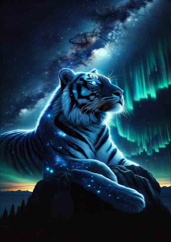Celestial Guardian Ethereal Tiger - Night Sky Metal Poster