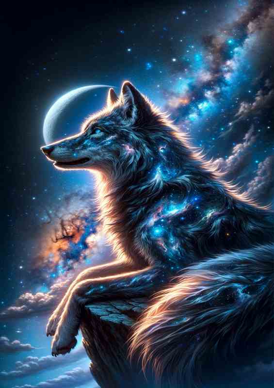 Cosmic Wolf Gazing | Starry Skies Metal Poster