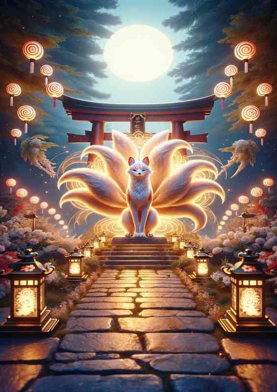 Divine Kitsune Shrine with multiple tails | Di-Bond