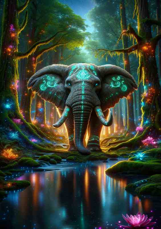 Enchanted Forest Elephant amidst a luminous fantasy forest | Poster