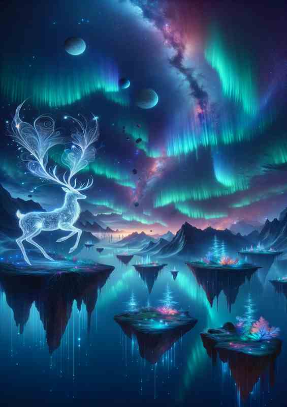 Aurora Deer Sky Metal Poster