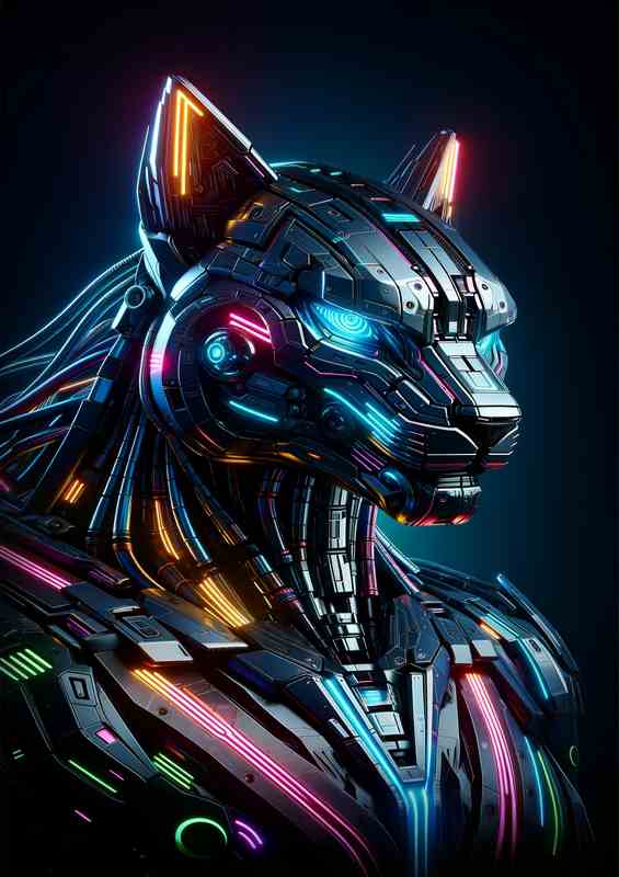 Futuristic Mechanical Tiger with Neon Accents | Di-Bond