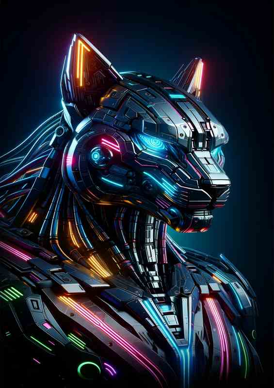 Futuristic Mechanical Tiger with Neon Accents | Poster