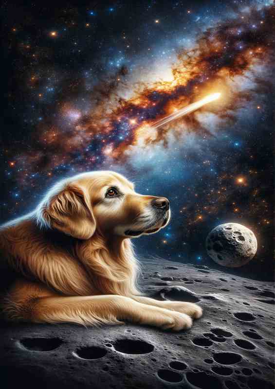 Galactic Golden Retriever Gazing at a Comet | Poster