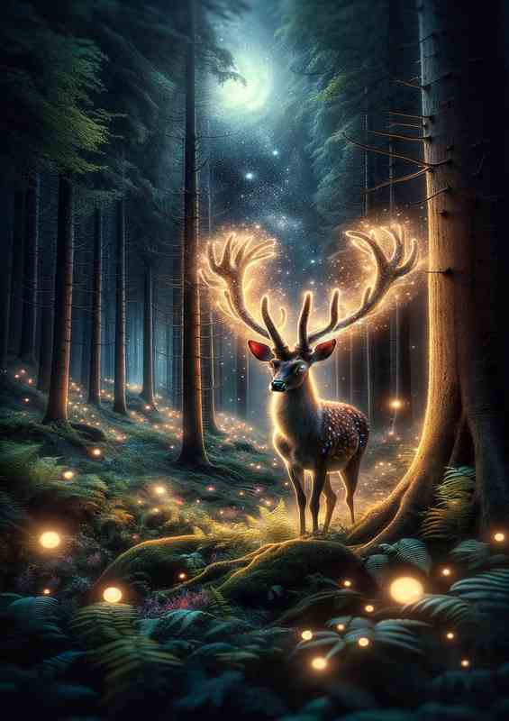 Enchanted Woods Regal Deer | Radiant Light Metal Poster