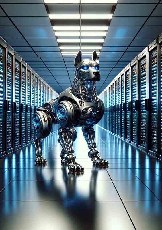 Mechanical Canine Guardian robotic dog standing guard | Metal Poster