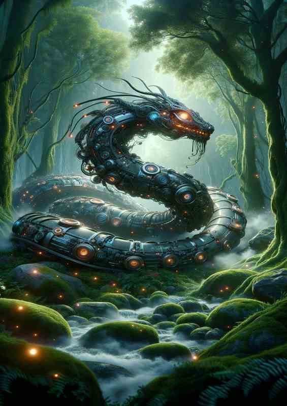 Mechanical Serpent in Mystic Forest | Canvas