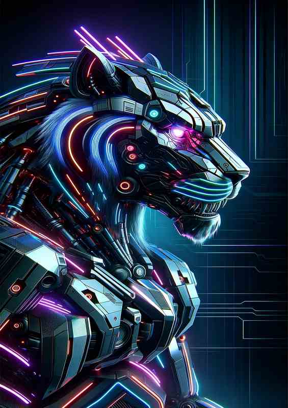 Mechanical Tiger with Neon Accents | Canvas