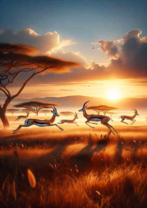 Serengeti Sunrise Gazelle Grace leaping across the Serengeti | Canvas