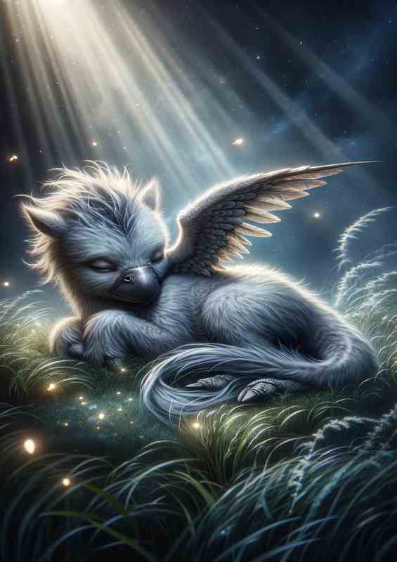 Snoozing Baby Hippogriff in a Moonlit Glade | Canvas