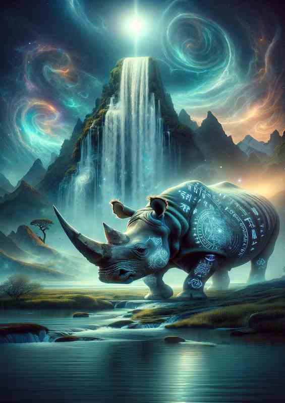 Spiritual Rhino Reverie in a mystical setting | Di-Bond