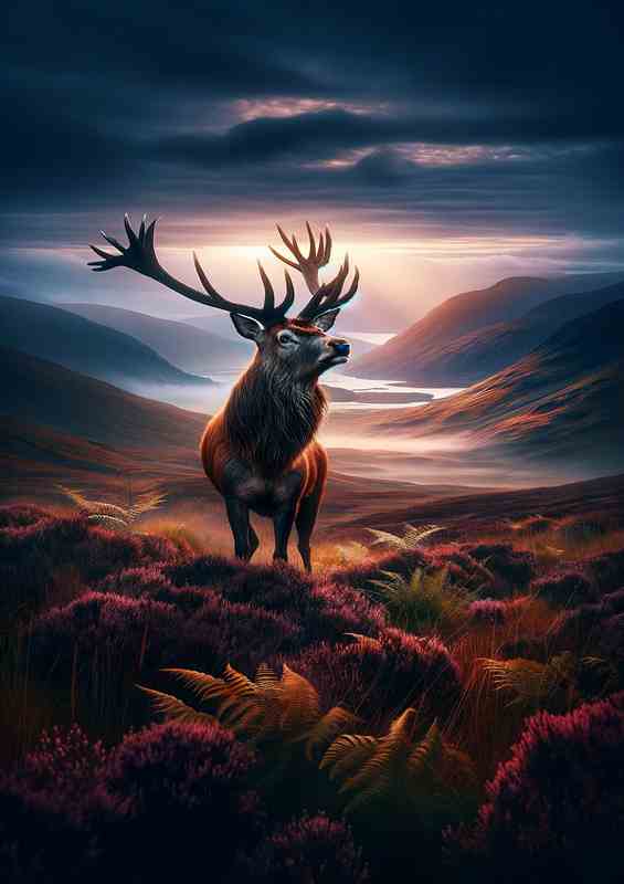 Twilight Highland Stag Majesty | Metal Poster