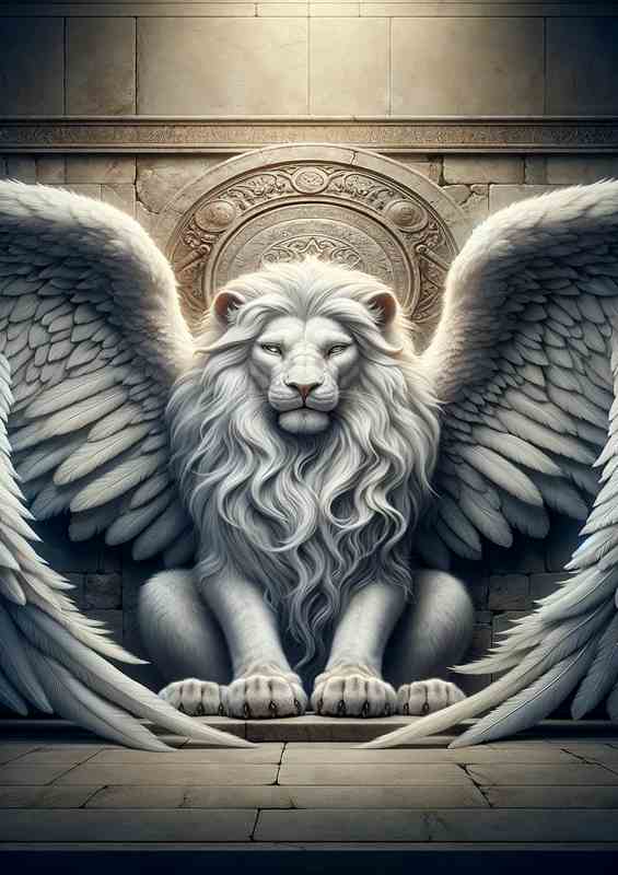 White Winged Lion a mythical white lion with grand wings | Canvas