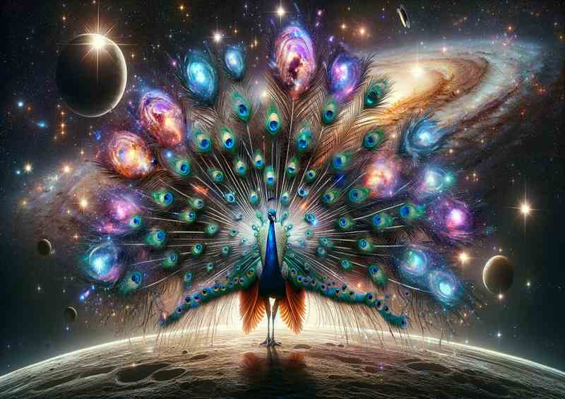 Astral Peacock with Cosmic Feathers | Metal Poster