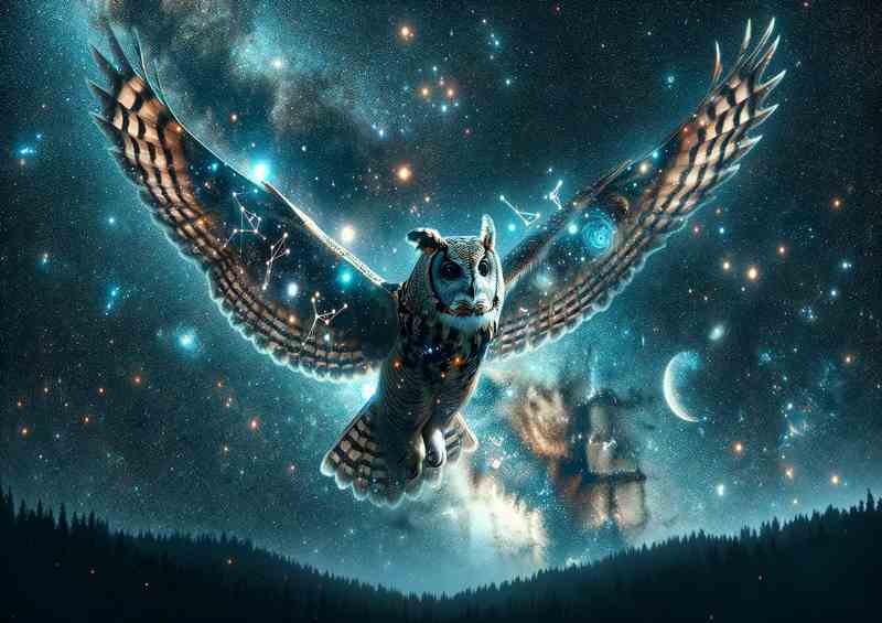 Galactic Owl in Starry Night The owl's feathers are woven | Poster