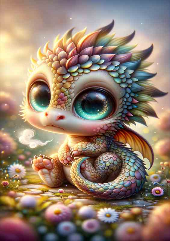 Adorable Baby Dragon with Sparkling Eyes | Poster