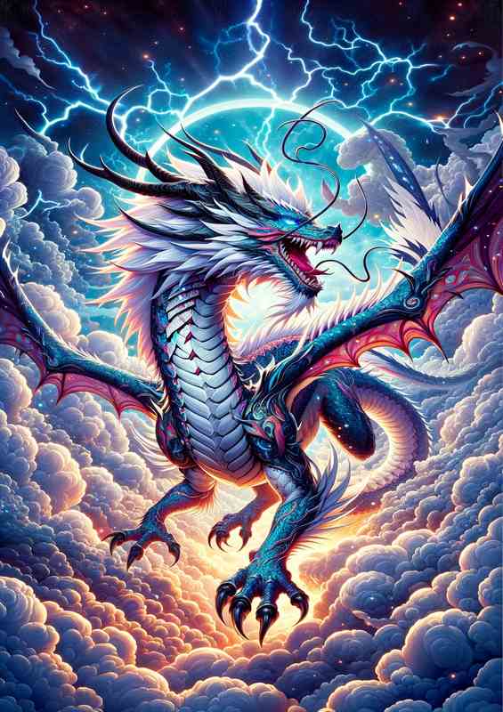 Anime Style Dragon Ascending Through the Clouds | Canvas
