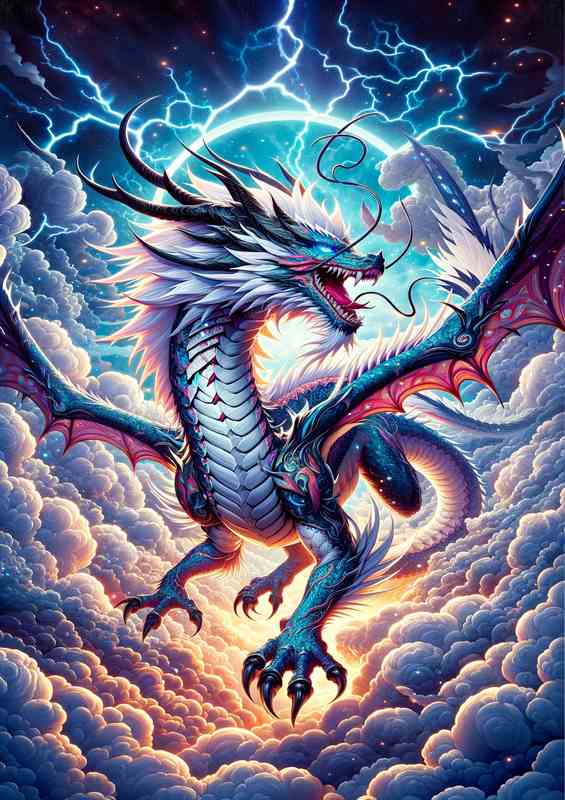 Anime Style Dragon Ascending Through the Clouds | Poster