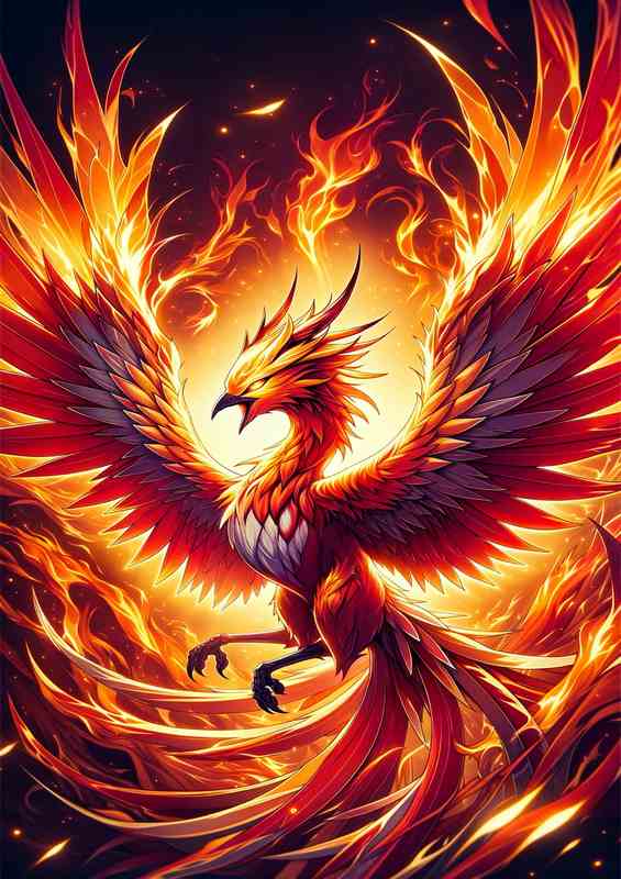 Anime Style Phoenix in Fiery Rebirth | Poster