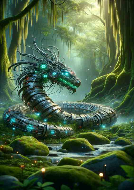 Captivating Mechanical Serpent in Mystic Forest | Di-Bond