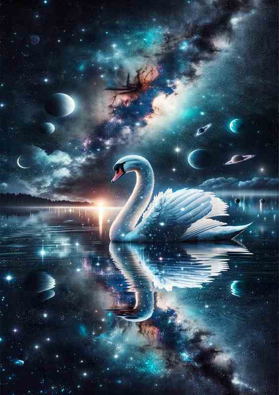 Celestial Swan gliding on a cosmic lake | Di-Bond