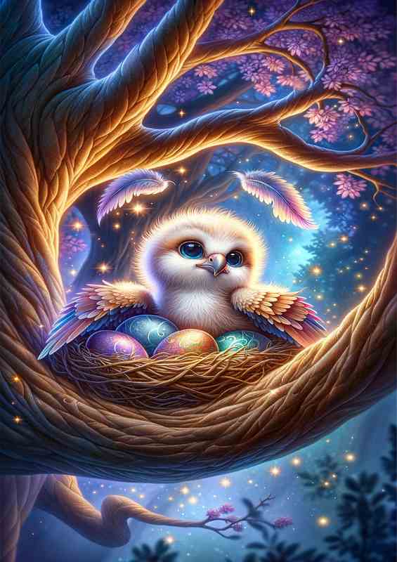 Charming Baby Griffin in a Mystical Nest | Di-Bond