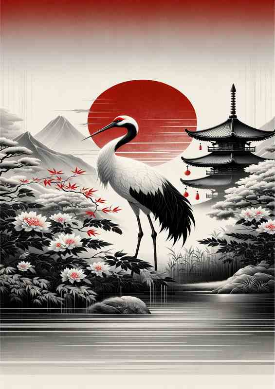 Elegant Crane Traditional Asian Art Redefined | Di-Bond