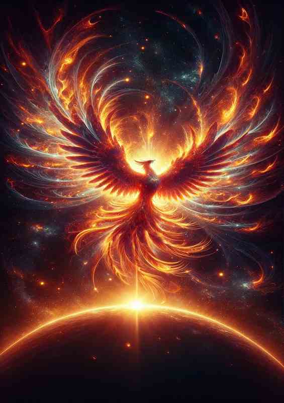 Galactic Phoenix in Solar Flare rising amidst a night sky | Canvas