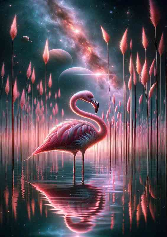 Cosmic Flamingo Feather Canvas