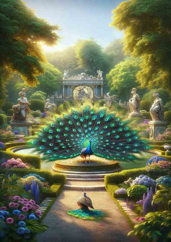 Majestic Peacocks Garden Display its feathers spread out | Poster