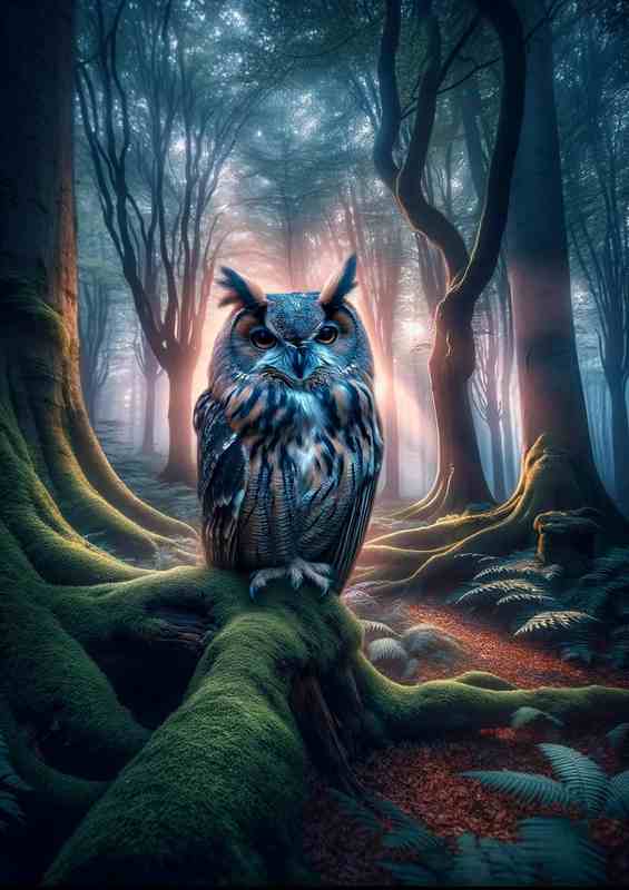 Mystical Owl Forest Watcher in an ancient forest | Poster