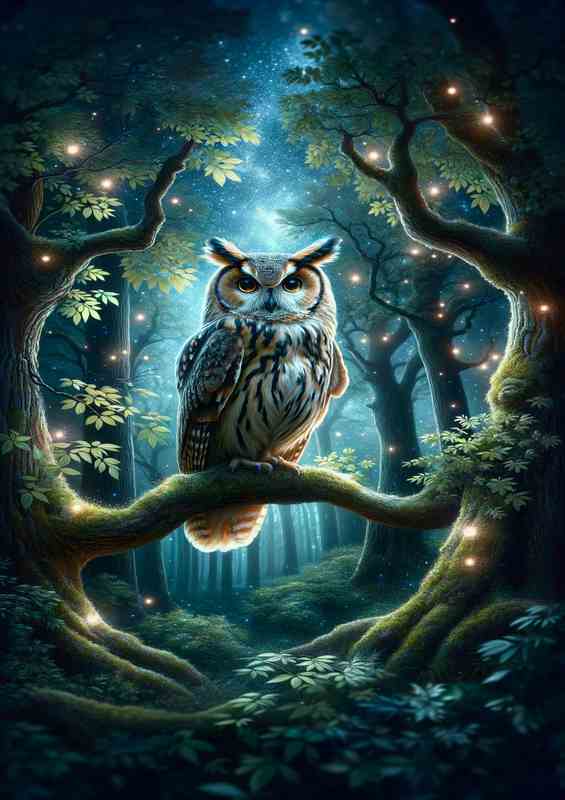 Mystical Owl Wisdom perched within an enchanted forest | Di-Bond