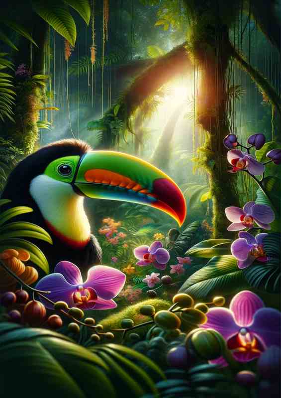 Rainforest Canopy A Toucan Among Orchids | Poster