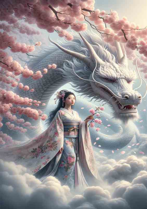 Serenade of Sakura Dragon and Maiden Artwork | Canvas