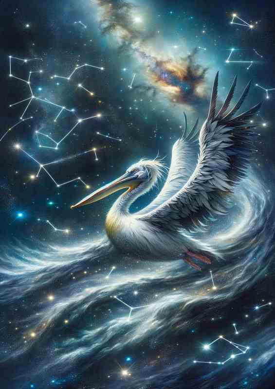 Starry Pelican Drifting on a Cosmic Current | Canvas